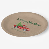 クラフトブラシスクリプトヴィンテージレッドトラッククリスマス ペーパープレート (アングル)