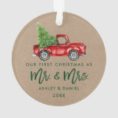 クラフトブラシスクリプト初めてのクリスマスヴィンテージトラック オーナメント (裏面)