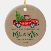 クラフトブラシスクリプト初めてのクリスマスヴィンテージトラック セラミックオーナメント (裏面)