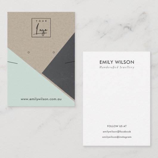 クラフトブラックアクアブルーネックレスイヤリングディスプレイ 名刺 (正面/裏面)