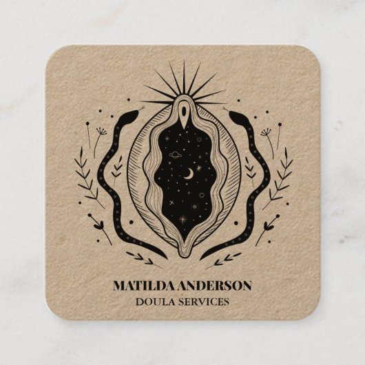 クラフトブラックヴァギナDoulaサービス妊娠 スクエア名刺 (正面)