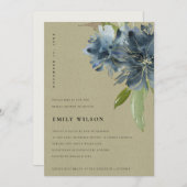 クラフトブルーグリーン金ゴールドフローラブライダルシャワー招待状 サンキューカード (正面/裏面)