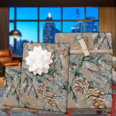 クラフトブルー素朴ジュニパーツリーブランチとコーン ラッピングペーパーシート