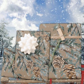 クラフトブルー素朴ジュニパーツリーブランチとコーン ラッピングペーパーシート