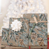 クラフトブルー素朴ジュニパーツリーブランチとコーン ラッピングペーパーシート