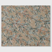 クラフトブルー素朴ジュニパーブランチ円錐&ベリー ラッピングペーパー (フラット)