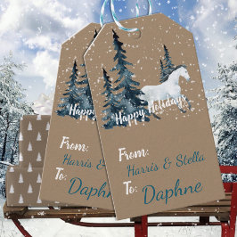 クラフトブルー素朴スプルスウッドランドホワイトホース ギフトタグ