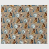 クラフトブルー素朴スプルースグリズリー&パインコーン ラッピングペーパー (フラット)