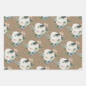 クラフトブルー素朴スプルースホワイトフローラグリーン ラッピングペーパーシート (正面3)