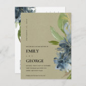 クラフトブルー金ゴールドフローラ水の色の保存日付 案内ポストカード (正面/裏面)