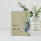 クラフトブルー金ゴールドフローラ水の色の保存日付 案内ポストカード (スタンド正面)