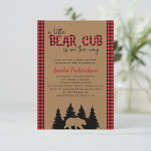 クラフトプライド小さなクマかわいい赤ちゃんシャワー 招待状 (スタンド正面)