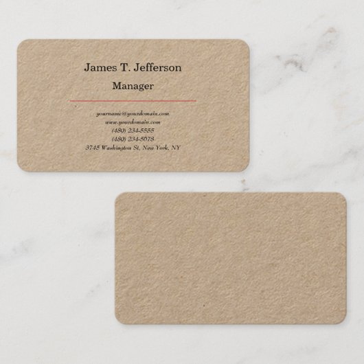 クラフトプレーンクラシカルミニマリストのカスタマイズ 名刺 (正面/裏面)