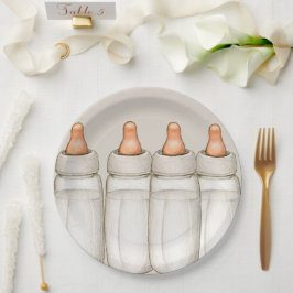 クラフトベビーシャワー招待状-ベビーボトル昼食会 ペーパープレート