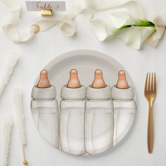 クラフトベビーシャワー招待状-ベビーボトル昼食会 ペーパープレート (ウェディング)