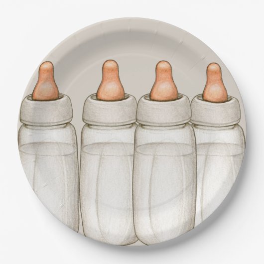 クラフトベビーシャワー招待状-ベビーボトル昼食会 ペーパープレート (正面)