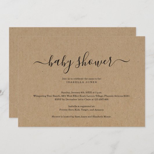 クラフトベビーシャワー招待状 招待状 (正面/裏面)