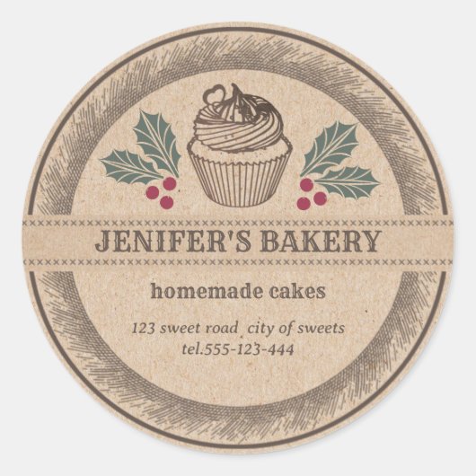 クラフトベーカリーホームメイドホリデーホリー ラウンドシール (正面)