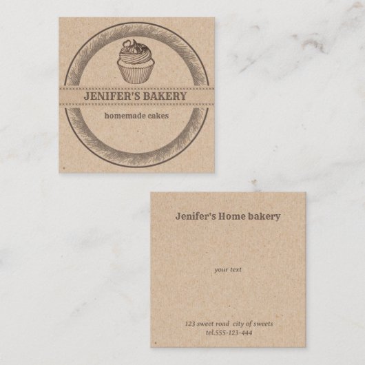 クラフトベーカリー自家製カップケーキとスイーツクラシック スクエア名刺 (正面/裏面)
