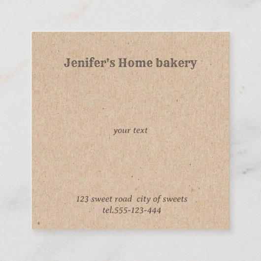 クラフトベーカリー自家製カップケーキとスイーツクラシック スクエア名刺 (裏面)