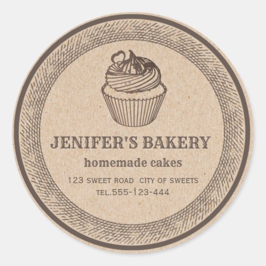 クラフトベーカリー自家製カップケーキとスイーツクラシック ラウンドシール (正面)