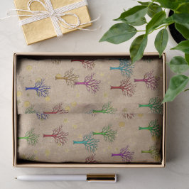 クラフトペーパーの木とゴールドの星のティシューペーパー 薄葉紙