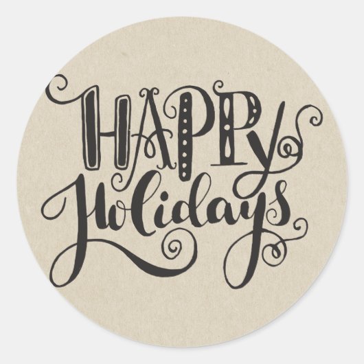 クラフトホリデークリスマスツリーハッピーホリデイズ ラウンドシール (正面)