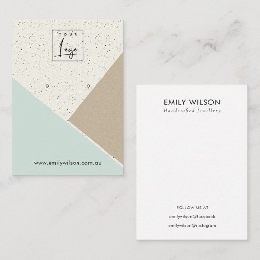 クラフトホワイトアクアブルーセラミックイヤリングディスプレイロゴ 名刺 (正面/裏面)