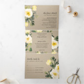 クラフトホワイトイエロー牡丹フローラ水色結婚の 三つ折り招待状 (内部)