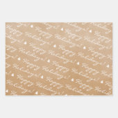 クラフトホワイトメリークリスマスハッピーホリデーズツリー ラッピングペーパーシート (正面3)