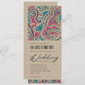 クラフトボホイカット部族模様ピンクティール（緑がかった色）結婚ズ 招待状 (正面/裏面)