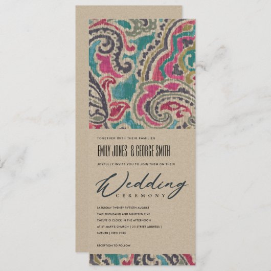 クラフトボホイカット部族模様ピンクティール（緑がかった色）結婚ズ 招待状 (正面/裏面)