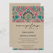 クラフトボホトバルイカットピンクカップルのシャワー招待状 サンキューカード (正面/裏面)