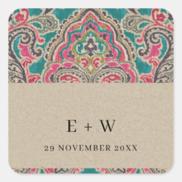 クラフトボホトバルイカットピンクティール（緑がかった色）モノグラム結婚ズ スクエアシール