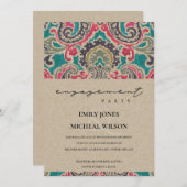 クラフトボホトバルイカットピンクティール（緑がかった色）婚約招待状 サンキューカード (正面/裏面)