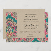 クラフトボホトバルイカットピンクティール（緑がかった色）結婚式の招待 サンキューカード (正面/裏面)