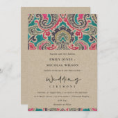 クラフトボホトバルイカットピンクティール（緑がかった色）結婚式の招待 サンキューカード (正面/裏面)