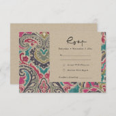 クラフトボホトバルイカットピンクティール（緑がかった色）結婚式RSVP エンクロージャーカード (正面/裏面)