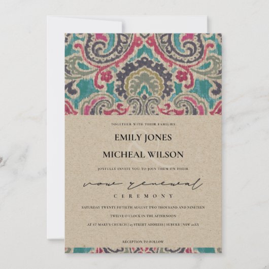 クラフトボホ族イカットピンク誓リニューアル招待状 サンキューカード (正面)