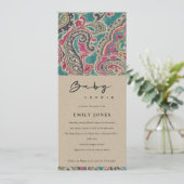 クラフトボホ部族イカットパターンピンク赤ちゃんシャワー 招待状 (スタンド正面)