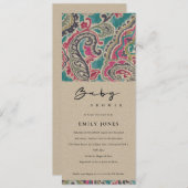 クラフトボホ部族イカットパターンピンク赤ちゃんシャワー 招待状 (正面/裏面)