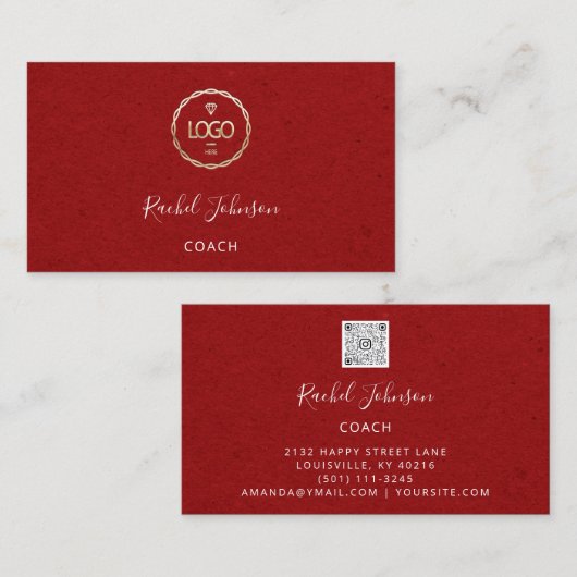 クラフトミニマルカウチエレガントセラピストロゴ赤 名刺 (正面/裏面)