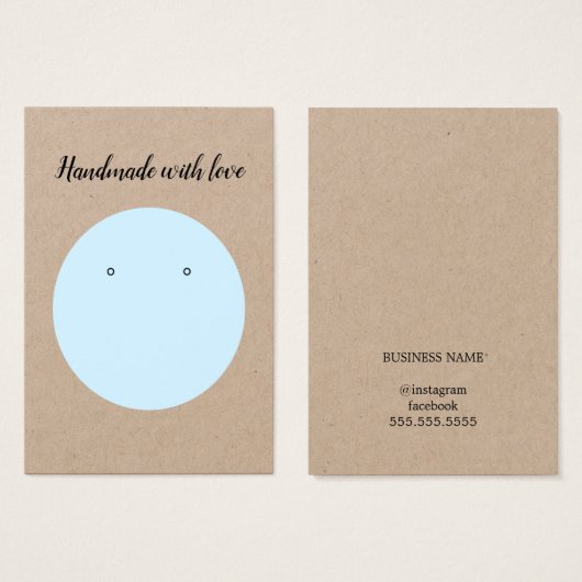 クラフトミニマルライトブルーエレガントイヤリングカード (正面&裏面)