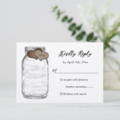 クラフトメイソンジャーハートライトウェディングRSVPカード 出欠カード (スタンド正面)