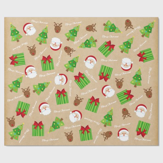 クラフトメリークリスマスツリーサンタギフトルドルフ ラッピングペーパー (フラット)