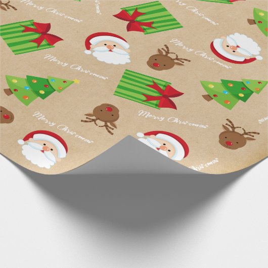 クラフトメリークリスマスツリーサンタギフトルドルフ ラッピングペーパー (角)