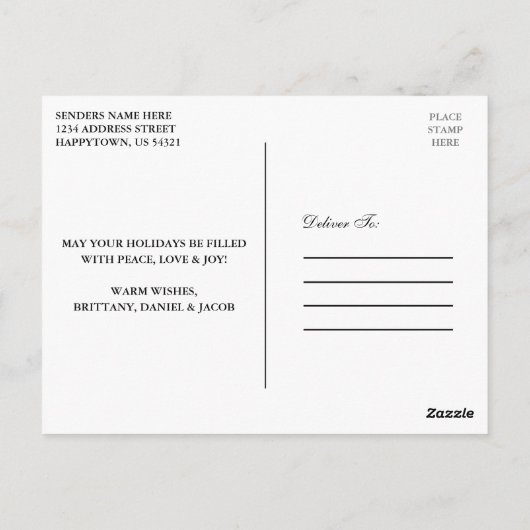 クラフトメリークリスマスファミリー写真の雪片 ポストカード (裏面)