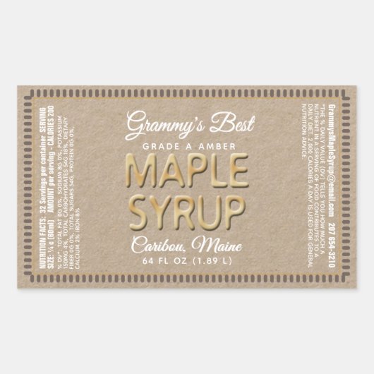 クラフトメープルシロップの長方形と栄養ファクト 長方形シール (正面)