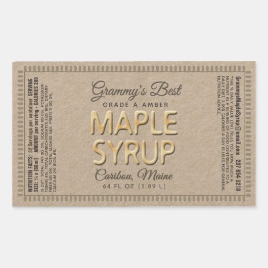 クラフトメープルシロップの長方形と栄養ファクト 長方形シール (正面)