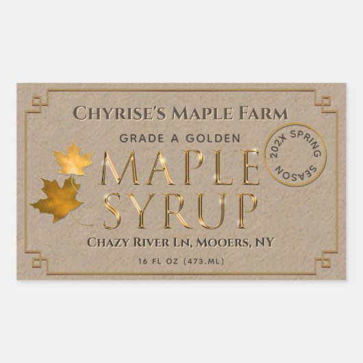 クラフトメープルシロップ葉ラベル（日付） 長方形シール (正面)